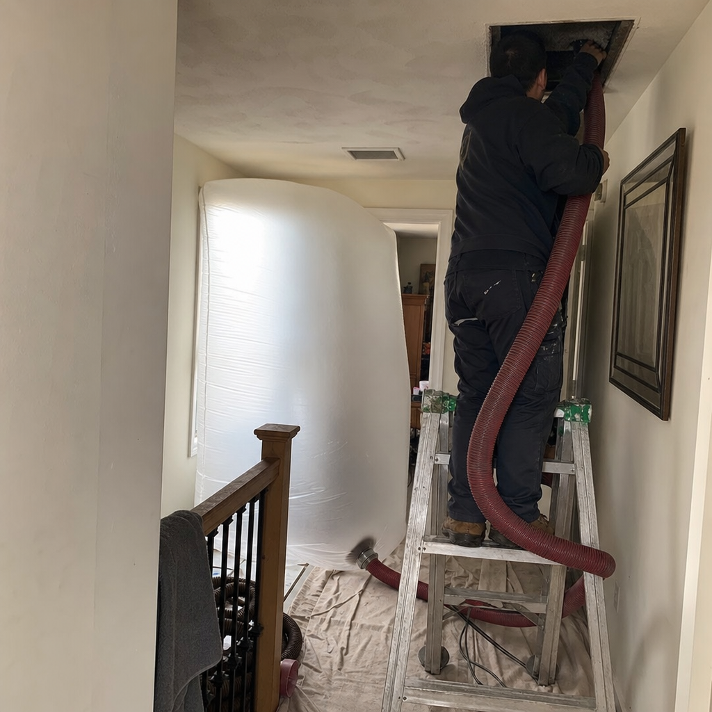 Professional air duct cleaning service in a residential home in Worcester, MA